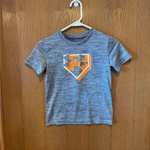 Under Armour Boys Size 7 Grey Heather Orange Logo Graphic Tee